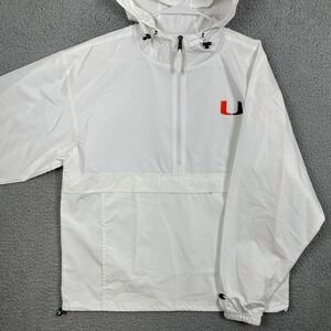 Miami Hurricanes Jacket Hoodie Mens Medium White Half Zip Long‎ Sleeve Champion